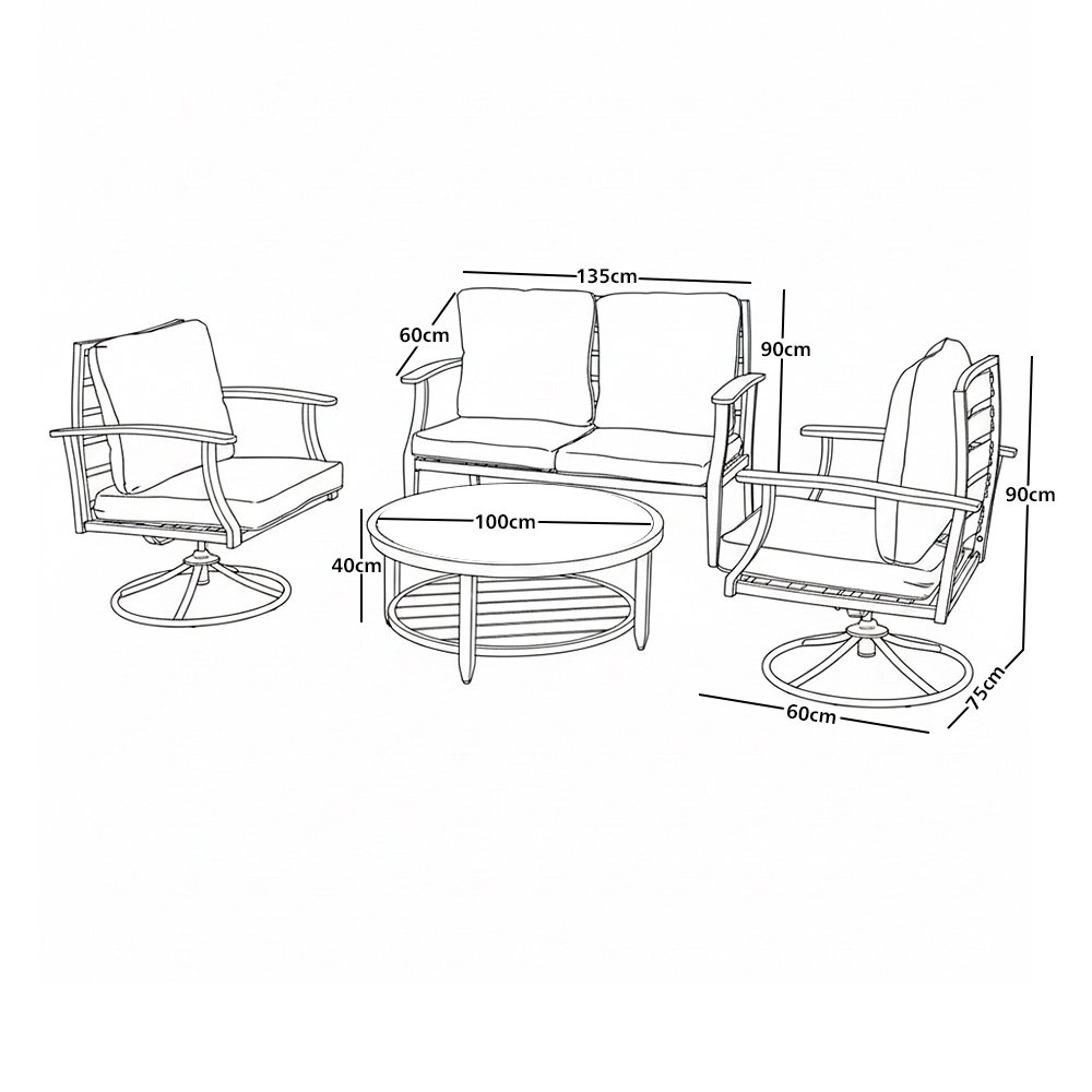 جلسة خارجية معدنية 4 مقاعد كراسي دوارة مع طاولة