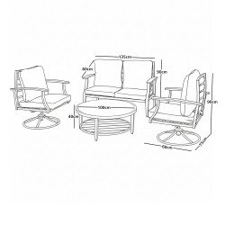 جلسة خارجية معدنية 4 مقاعد كراسي دوارة مع طاولة