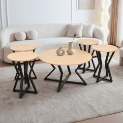 طقم طاولات خدمة 5 قطع خشبي