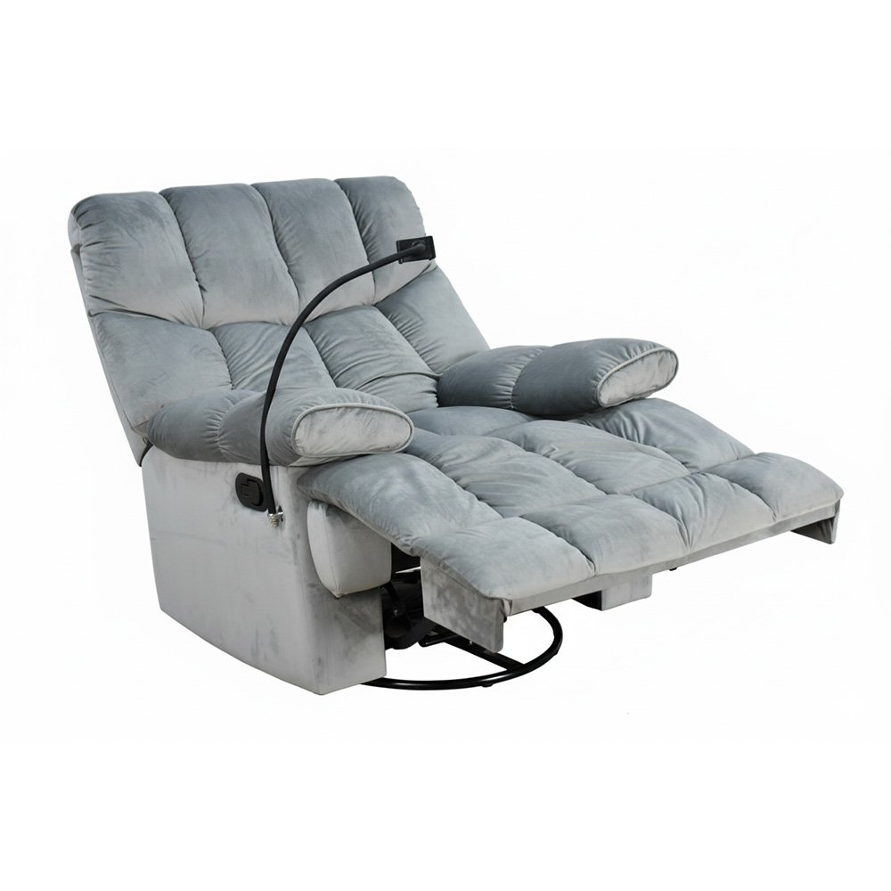 كرسي استرخاء هزاز دوار قماشي بحامل جوال رمادي غامق