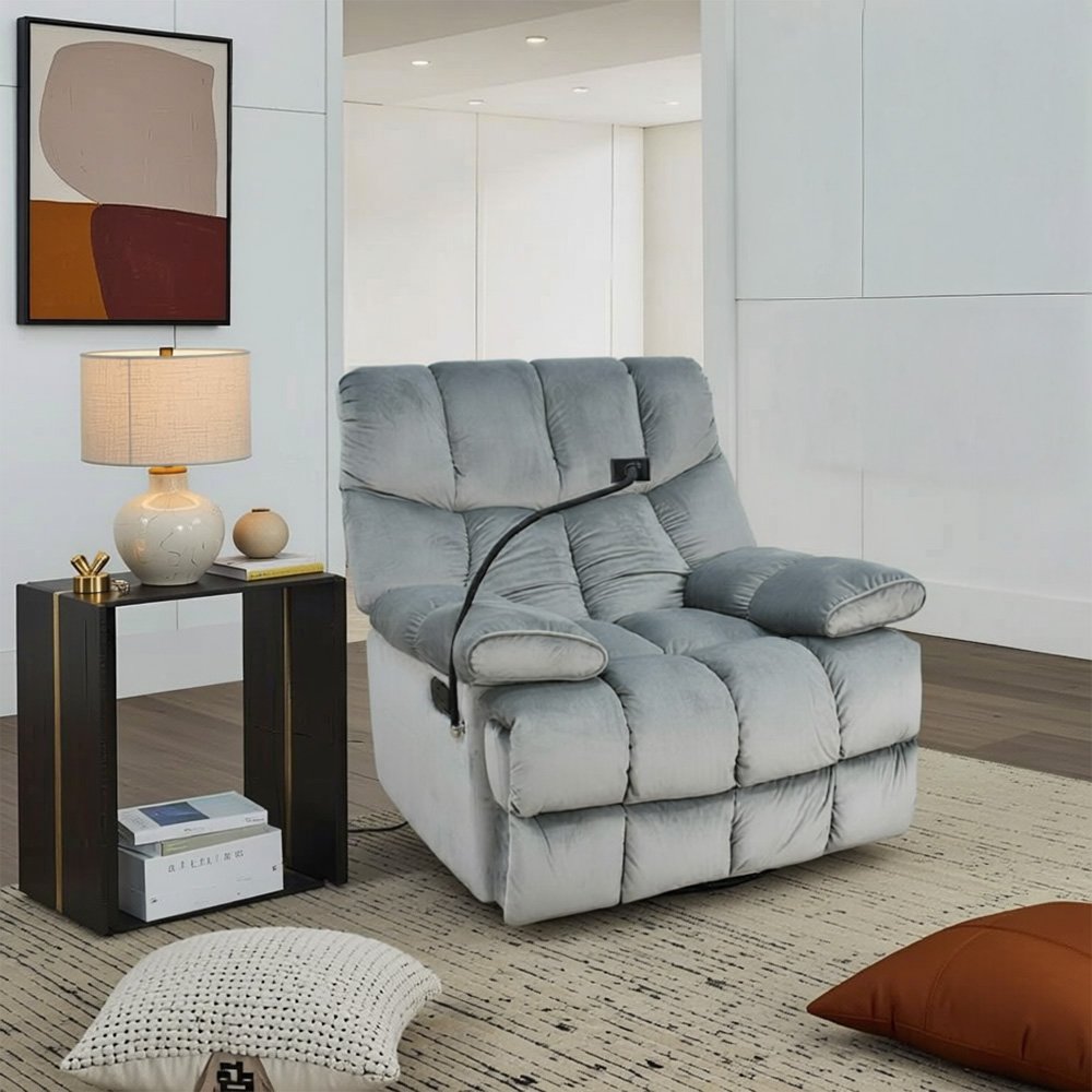 كرسي استرخاء هزاز دوار قماشي بحامل جوال رمادي غامق