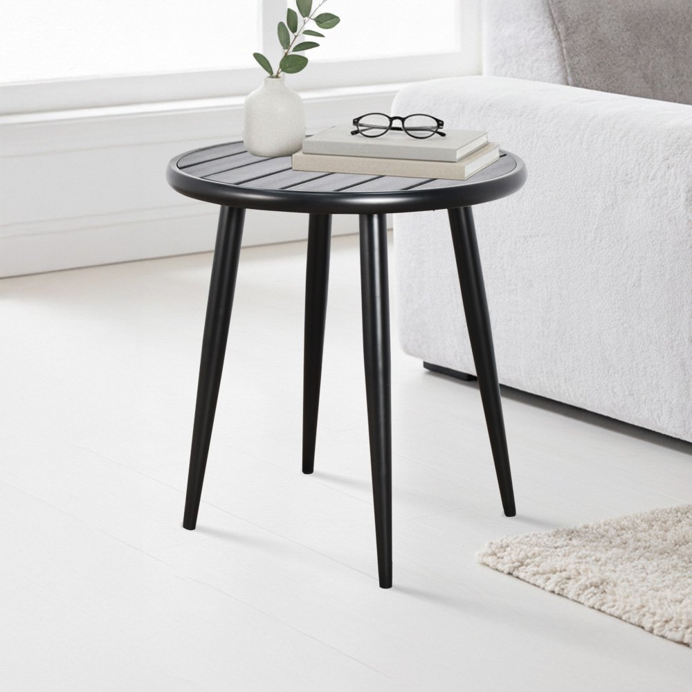 طاولة مفردة دائرية بأرجل معدنية أسود طاولة مفردة دائرية بأرجل معدنية أسود