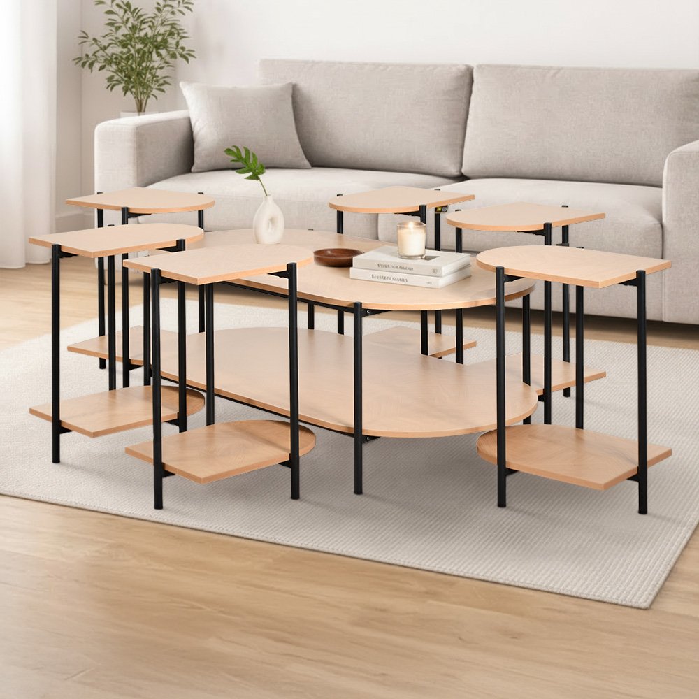 طقم طاولات خدمة 7 قطع 2 دور خشبي