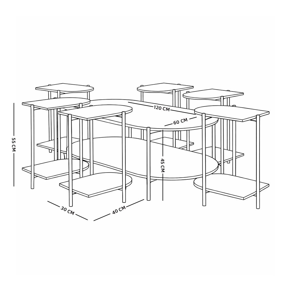 طقم طاولات خدمة 7 قطع 2 دور خشبي