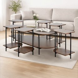 طقم طاولات خدمة 7 قطع 2 دور خشب بني طقم طاولات خدمة 7 قطع 2 دور خشب بني