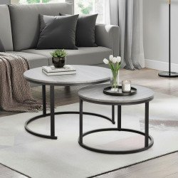 طقم طاولات خدمة 2 قطعة خشبي رمادي