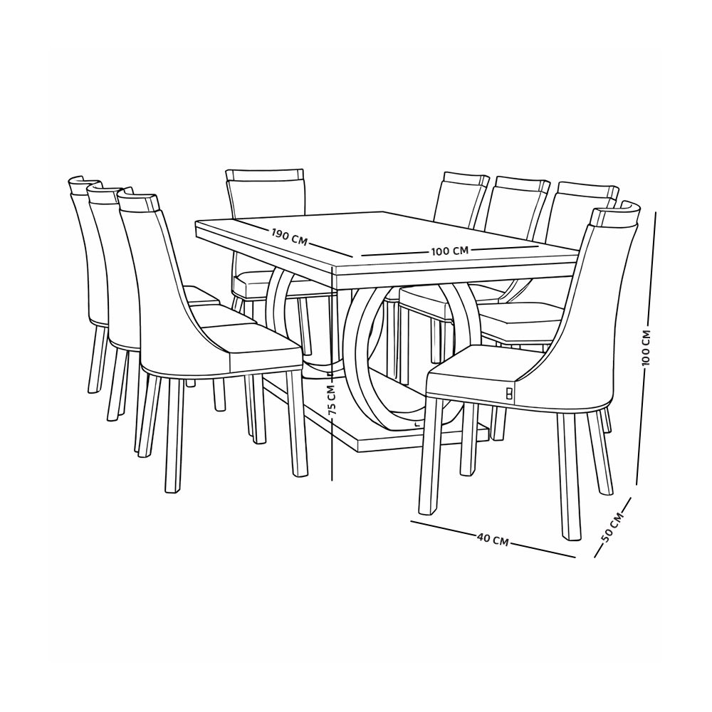 طاولة طعام رخام فاخرة 8 كراسي بقاعدة معدنية ذهبية