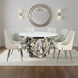 طاولة طعام فاخرة سطح رخامي دوار 6 كراسي رمادي