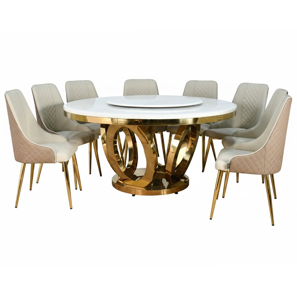 طاولة طعام فاخرة سطح رخام دوار 8 كراسي كافيه