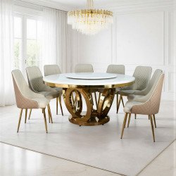 طاولة طعام فاخرة سطح رخام دوار 8 كراسي كافيه