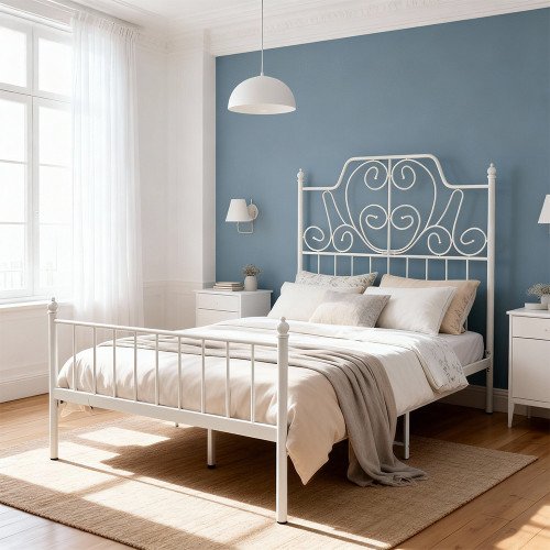 هيكل سرير معدني أبيض 200×120 سم