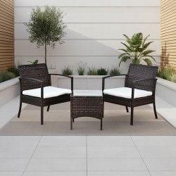 جلسة خارجية 2 مقعد راتان وطاولة بسطح زجاجي