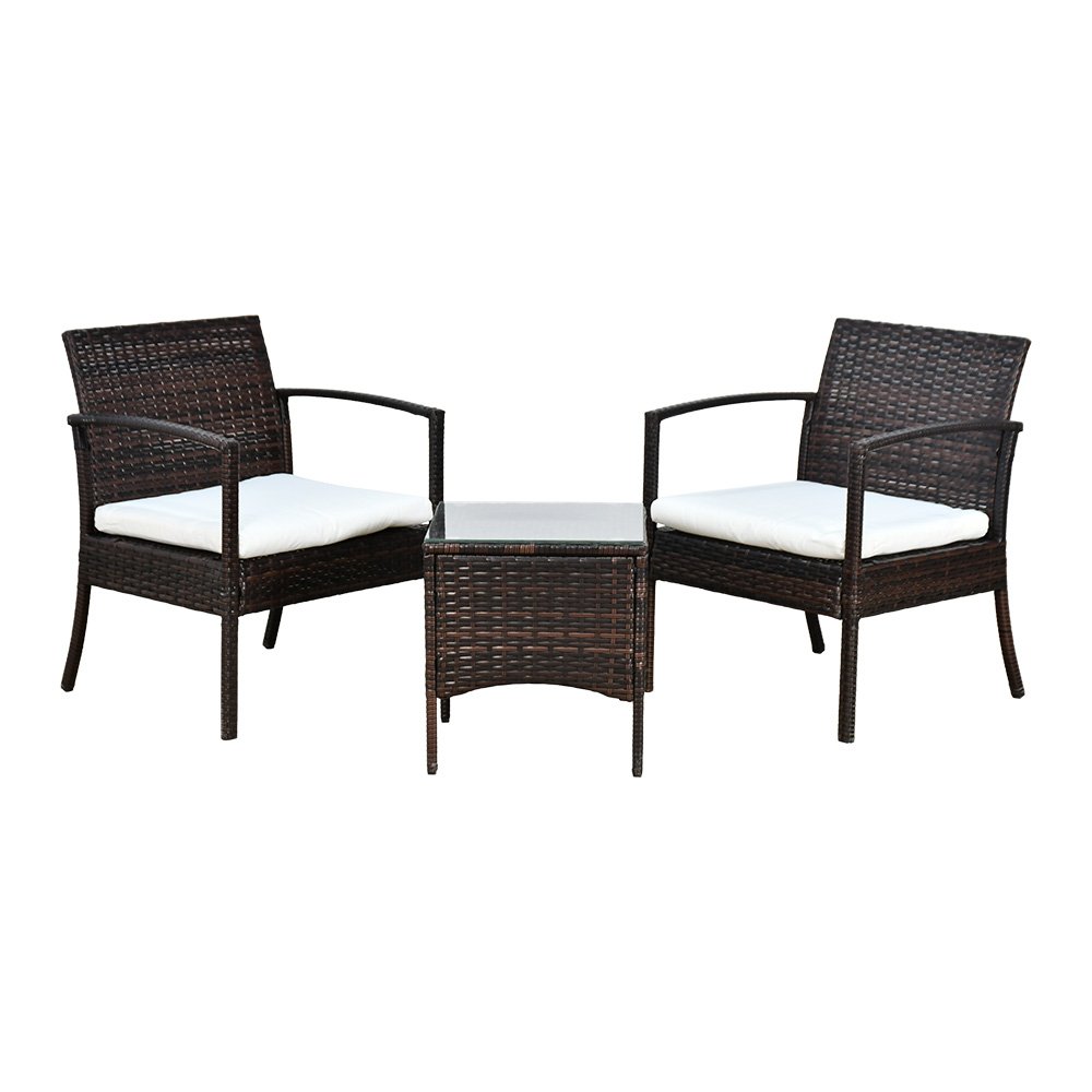 جلسة خارجية 2 مقعد راتان وطاولة بسطح زجاجي