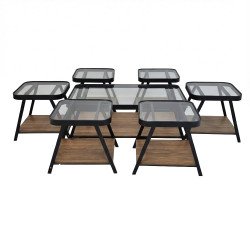 طقم طاولات خدمة 7 قطع 2 دور سطح زجاجي