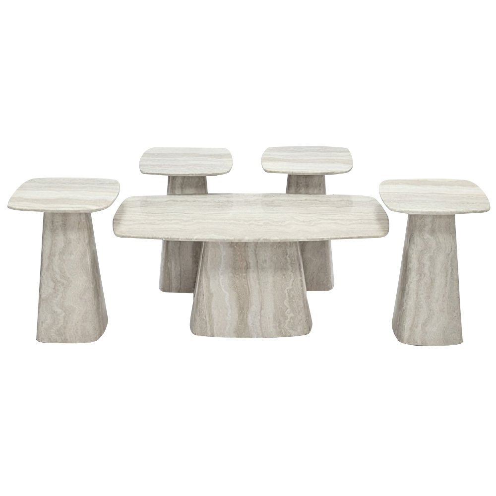 طقم طاولات خدمة 5 قطع خشبي رمادي