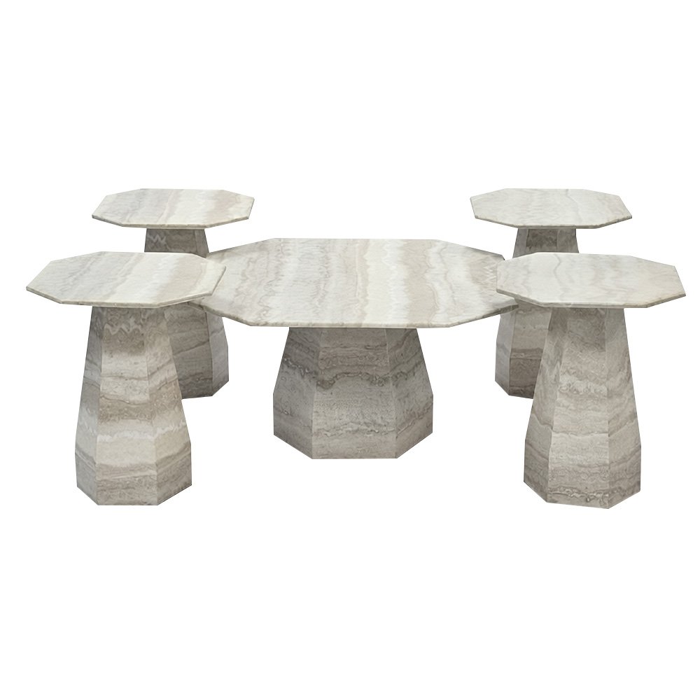 طقم طاولات خدمة 5 قطع خشبي رمادي