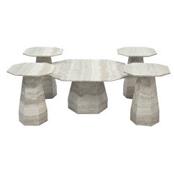 طقم طاولات خدمة 5 قطع خشبي رمادي