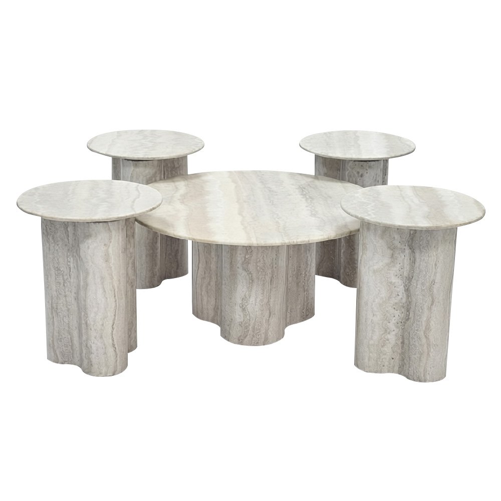 طقم طاولات خدمة 5 قطع خشبي رمادي