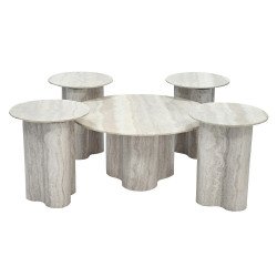 طقم طاولات خدمة 5 قطع خشبي رمادي