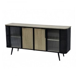 دولاب بوفيه صالة مودرن خشبي بأبواب زجاجية 172 سم