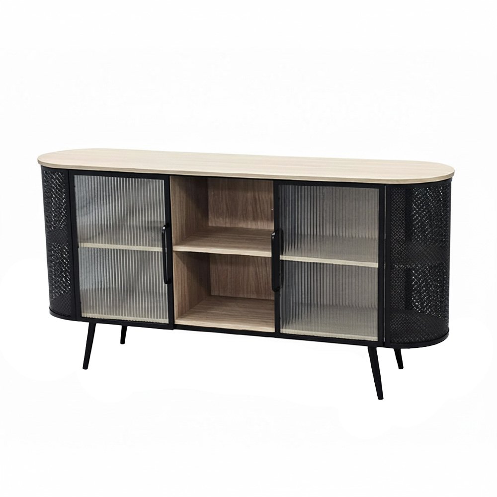 دولاب بوفيه صالة مودرن خشبي بأبواب زجاجية 160 سم