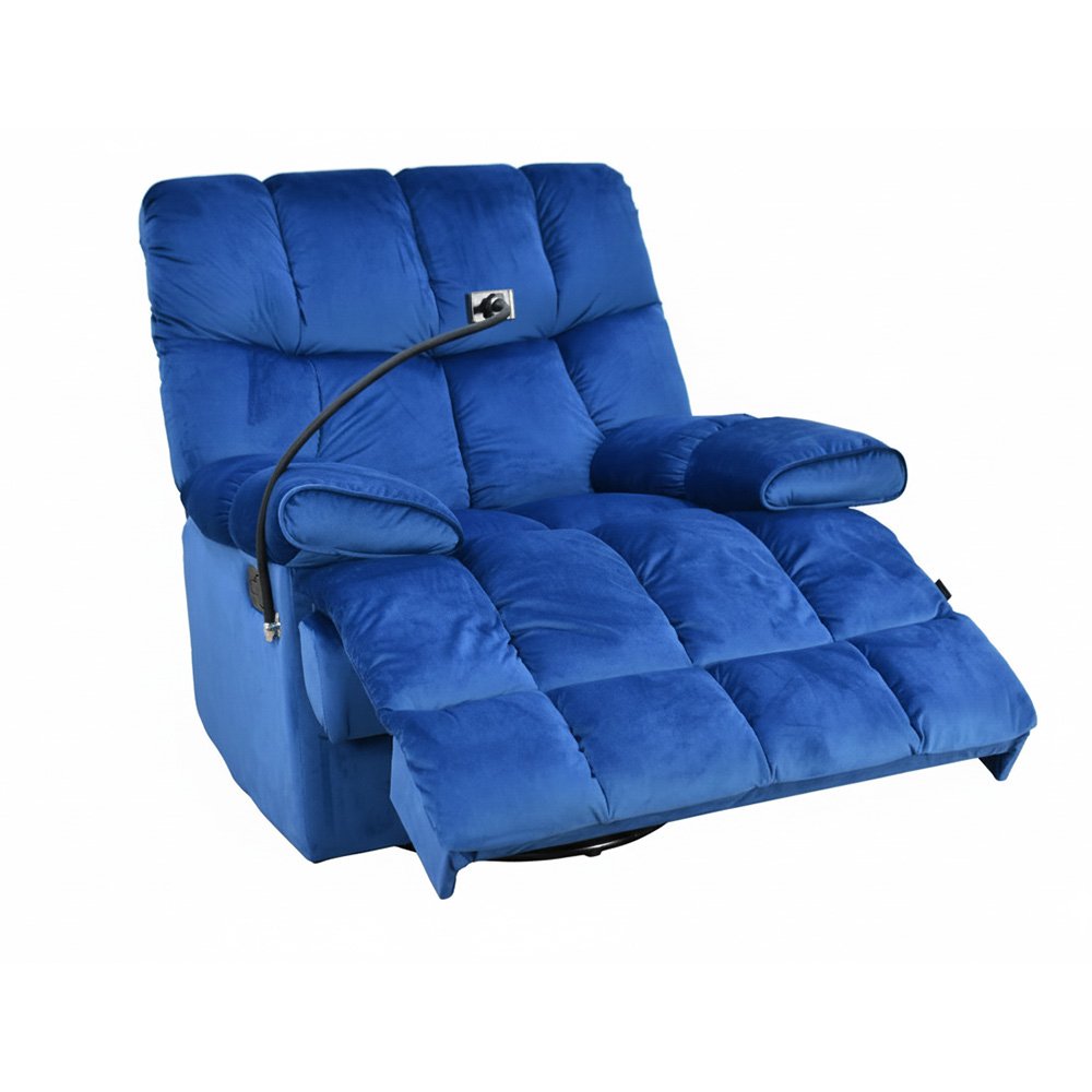 كرسي استرخاء هزاز دوار قماشي بحامل جوال أزرق