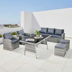 جلسة خارجية 7 مقاعد راتان وطاولة بسطح زجاجي