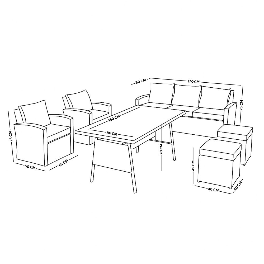 جلسة خارجية 7 مقاعد راتان وطاولة بسطح زجاجي