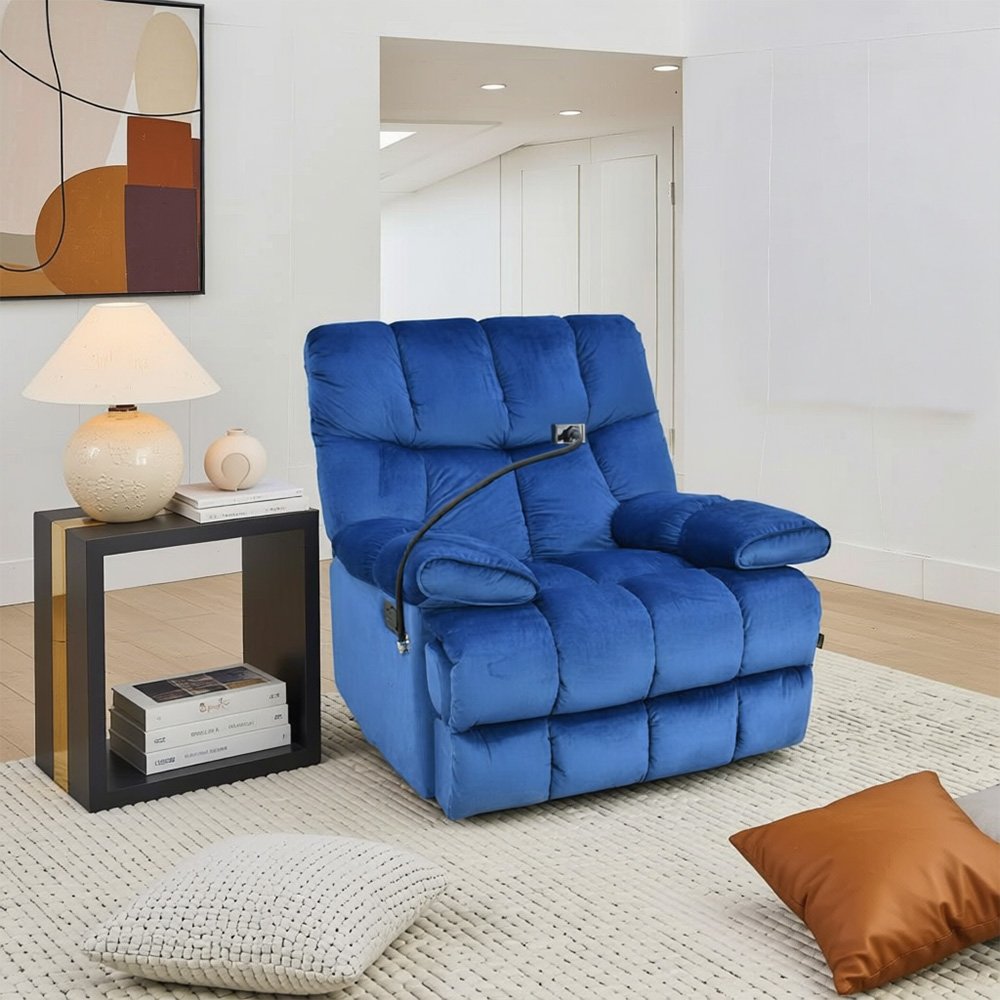 كرسي استرخاء هزاز دوار قماشي بحامل جوال أزرق