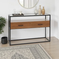 مدخل أستقبال سطح زجاجي بهيكل معدني بني