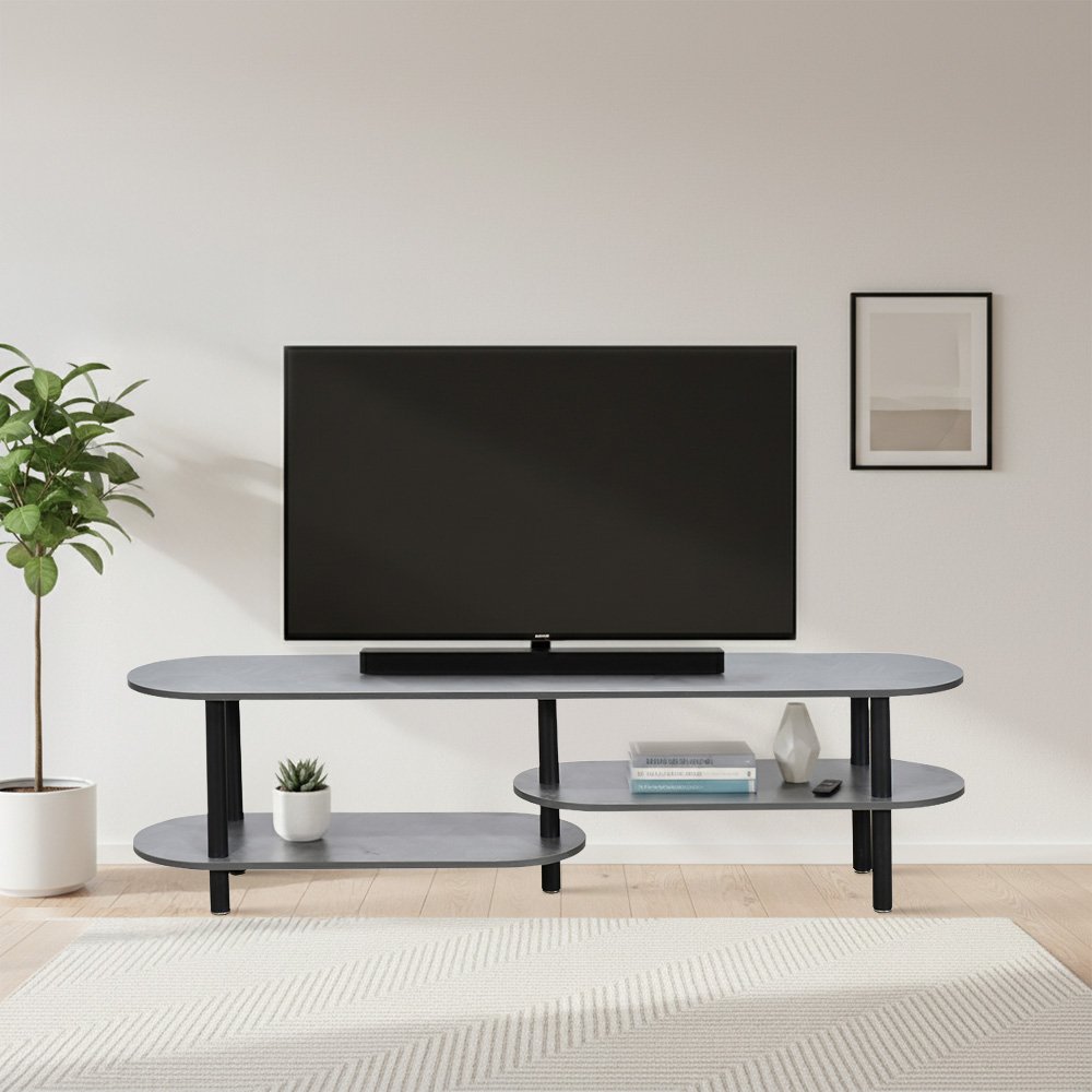 وحدة تلفاز مودرن خشب بهيكل معدني رمادي 160 سم