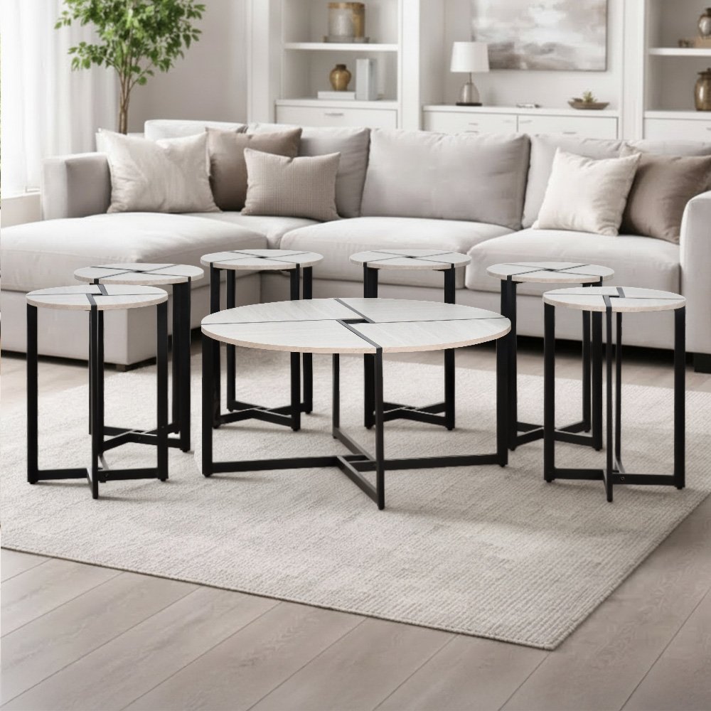 طقم طاولات خدمة مودرن 7 قطع خشبي بيج طقم طاولات خدمة مودرن 7 قطع خشبي بيج