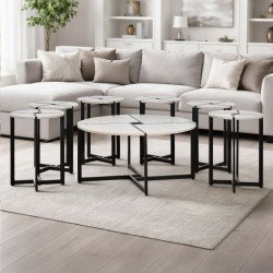 طقم طاولات خدمة مودرن 7 قطع خشبي بيج