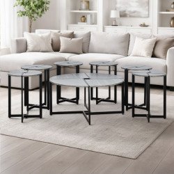 طقم طاولات خدمة مودرن 7 قطع خشبي رمادي