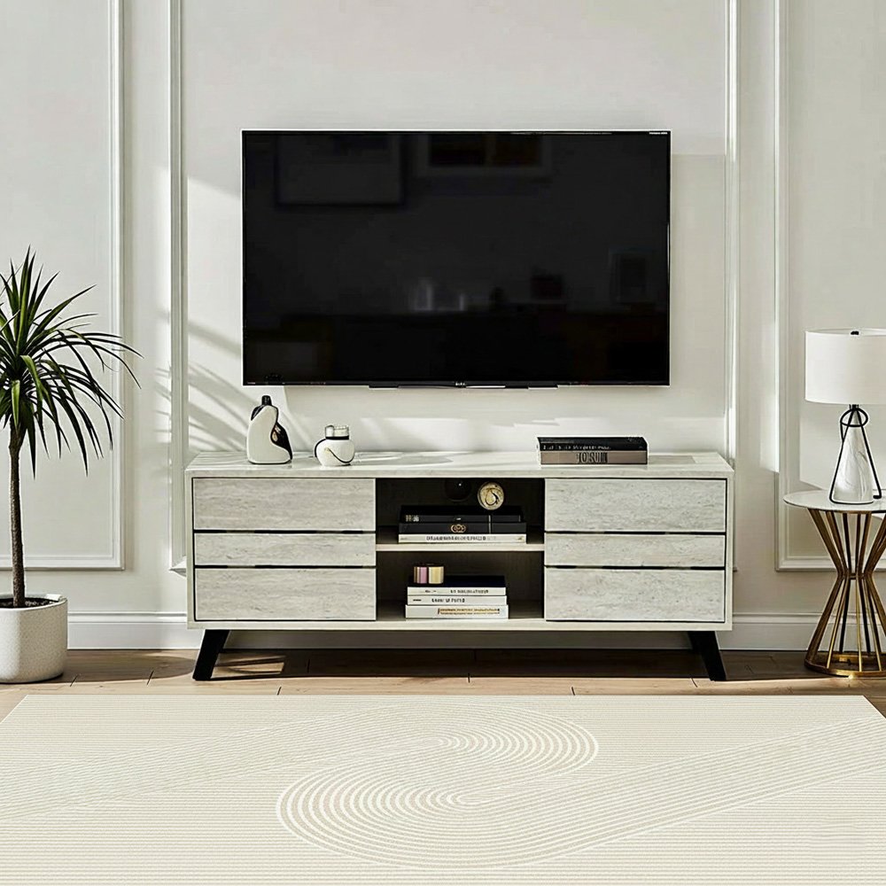 وحدة تلفاز مودرن خشبية رمادية حجري 120 سم