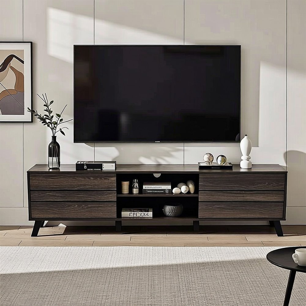 وحدة تلفاز مودرن خشبية بني 180 سم