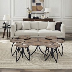 طقم طاولات خدمة مودرن 7 قطع خشبي بني