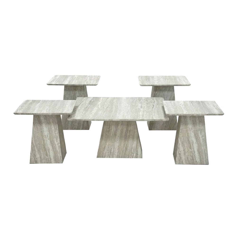 طقم طاولات خدمة 5 قطع خشبي رمادي حجري