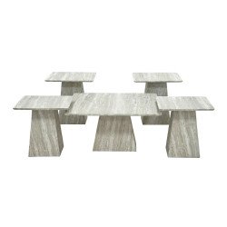 طقم طاولات خدمة 5 قطع خشبي رمادي حجري