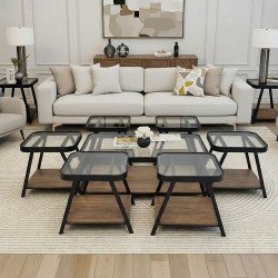 طقم طاولات خدمة 7 قطع 2 دور سطح زجاجي