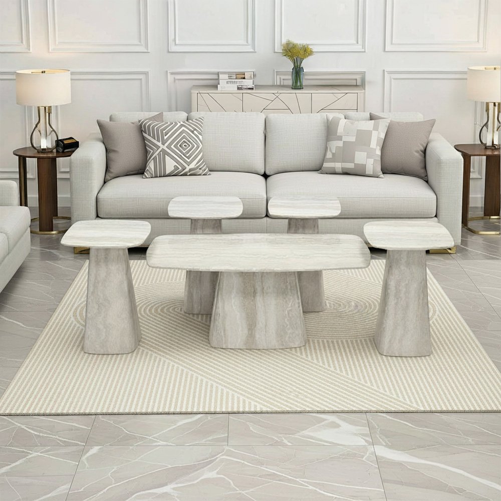 طقم طاولات خدمة 5 قطع خشبي رمادي