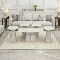 طقم طاولات خدمة 5 قطع خشبي رمادي