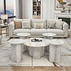 طقم طاولات خدمة 5 قطع خشبي رمادي