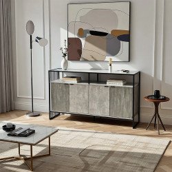 دولاب بوفيه صالة خشبي بهيكل معدني رمادي