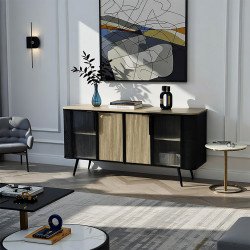 دولاب بوفيه صالة مودرن خشبي بأبواب زجاجية 172 سم