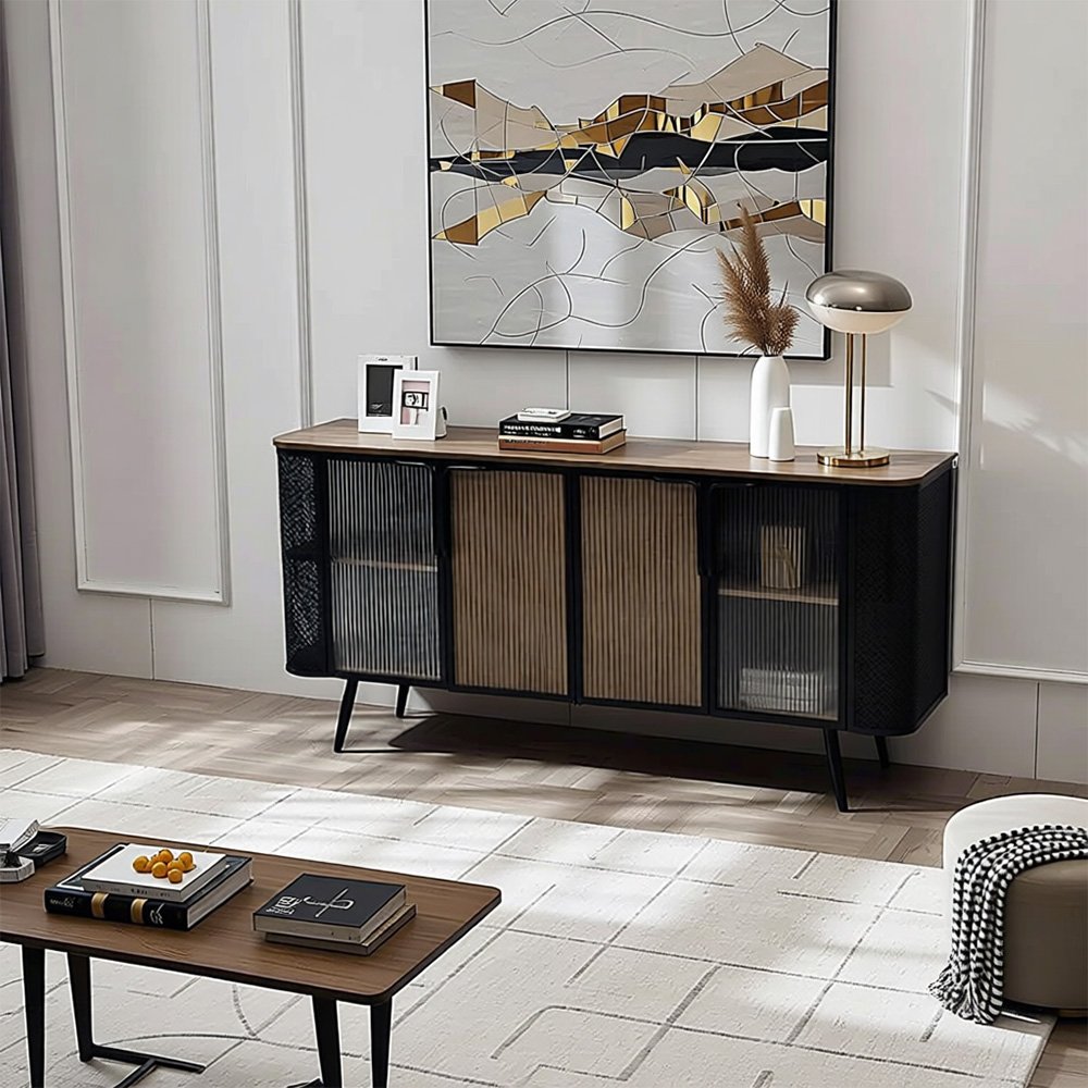 دولاب بوفيه صالة مودرن خشبي بأبواب زجاجية 172 سم دولاب بوفيه صالة مودرن خشبي بأبواب زجاجية 172 سم