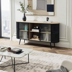 دولاب بوفيه صالة مودرن خشبي بأبواب زجاجية 160 سم