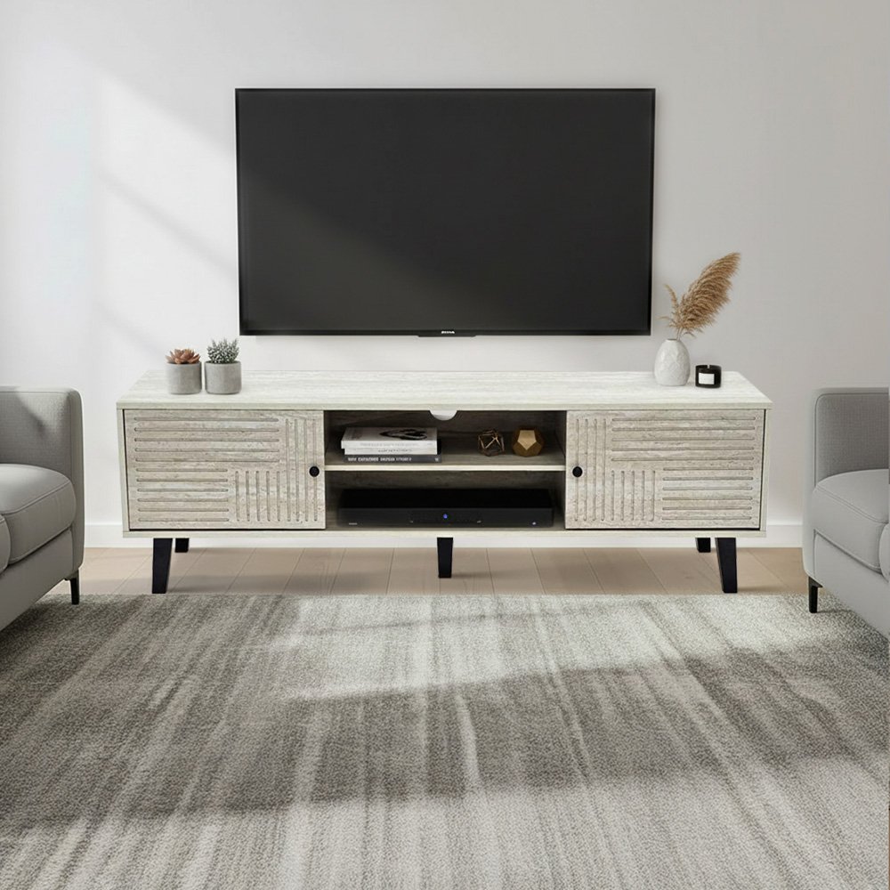 وحدة تلفاز مودرن خشبية رمادي 160 سم