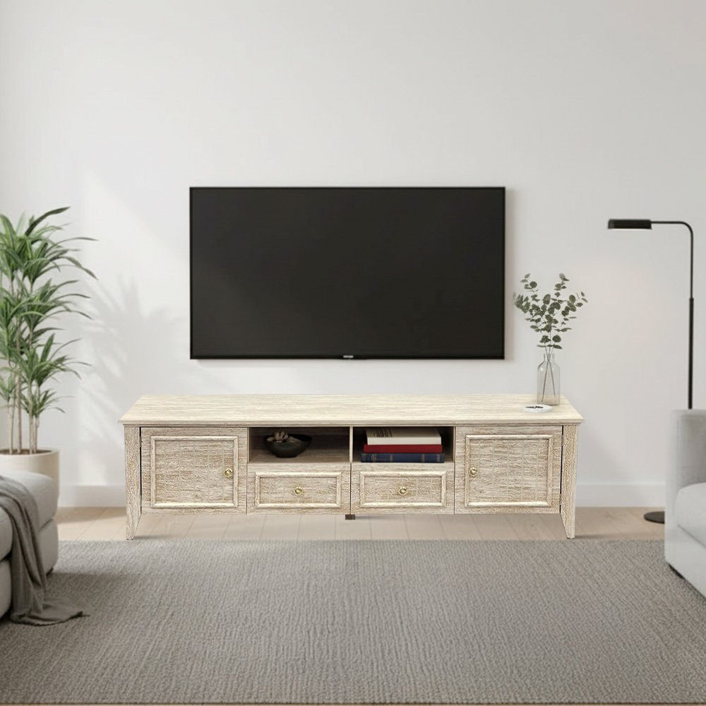 وحدة تلفاز مودرن خشبية بيج 160 سم