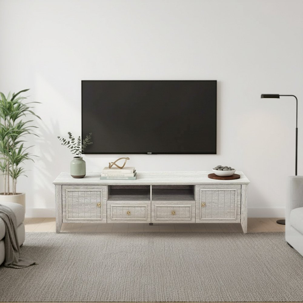 وحدة تلفاز مودرن خشبية رمادية حجري 160 سم